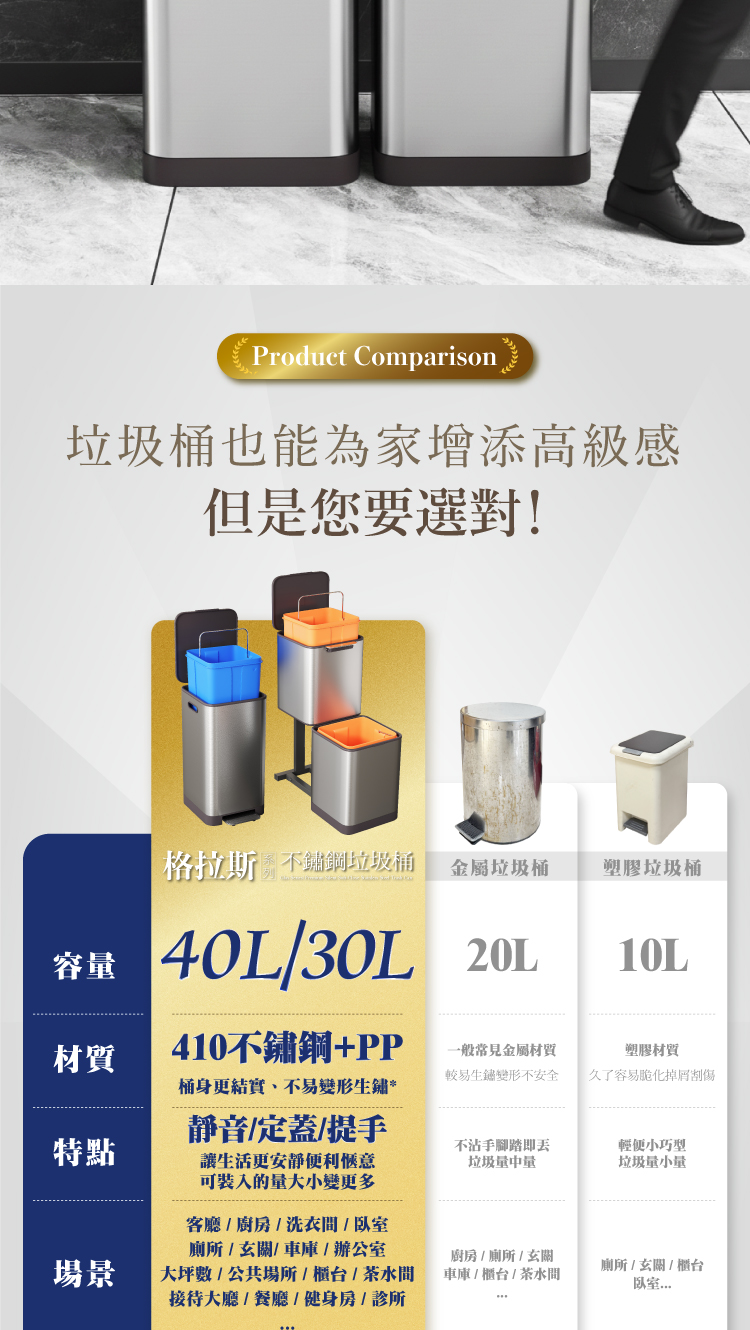 【ANDYMAY2】格拉斯高質感靜音緩降不鏽鋼垃圾桶(OH-Q605)