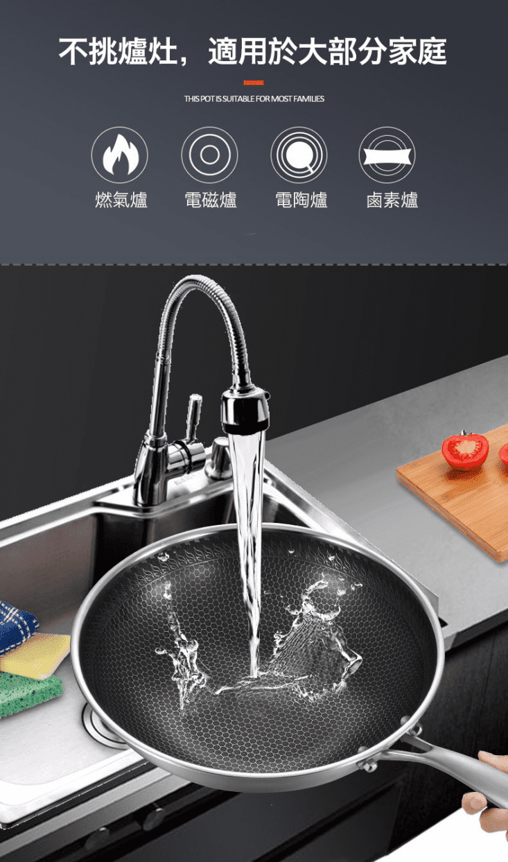 德國熱銷曜黑蜂窩紋不沾平底鍋炒鍋
