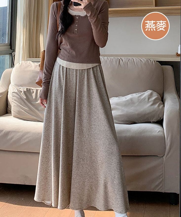 軟柔糯米絨大擺闊腿褲裙 黑/米白/燕麥/淺灰色