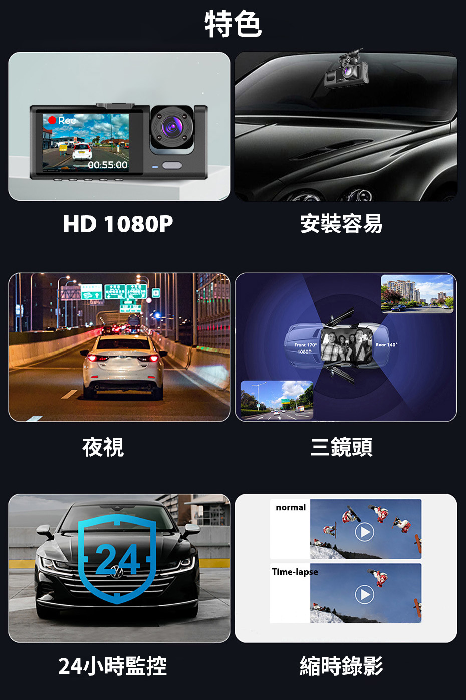 三錄汽車行車記錄器 2吋3鏡頭 車前車內車後錄影(含32G記憶卡)