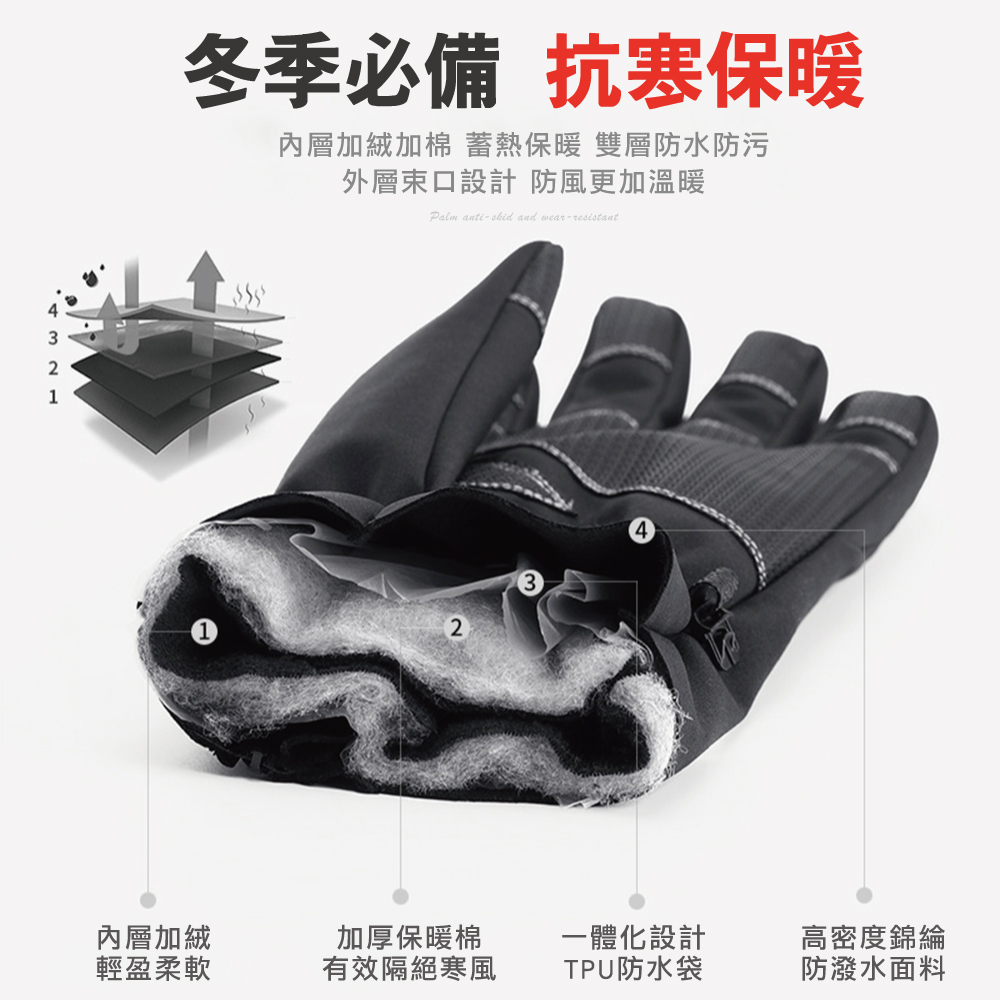 加厚保暖防風防潑水可觸控手套(黑色)
