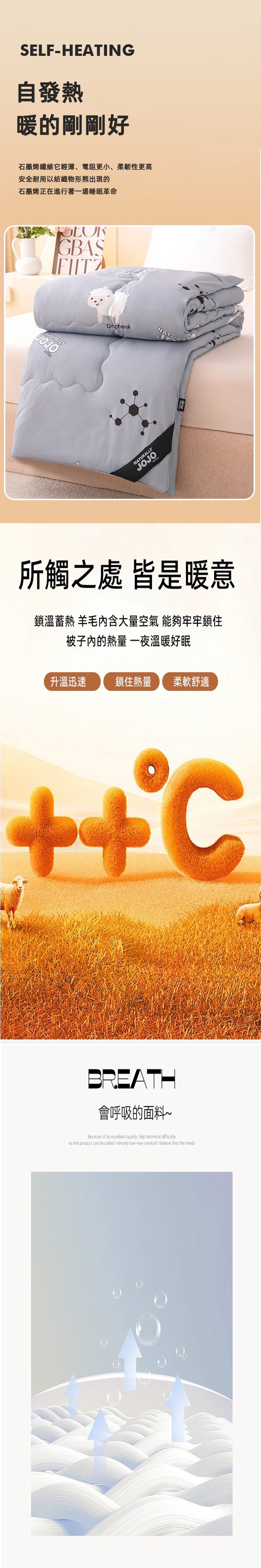 (20251218新約)【JOJO】石墨烯黑金導熱羊毛被 2kg 雙人6x7尺 冬被 厚被 棉被 被胎