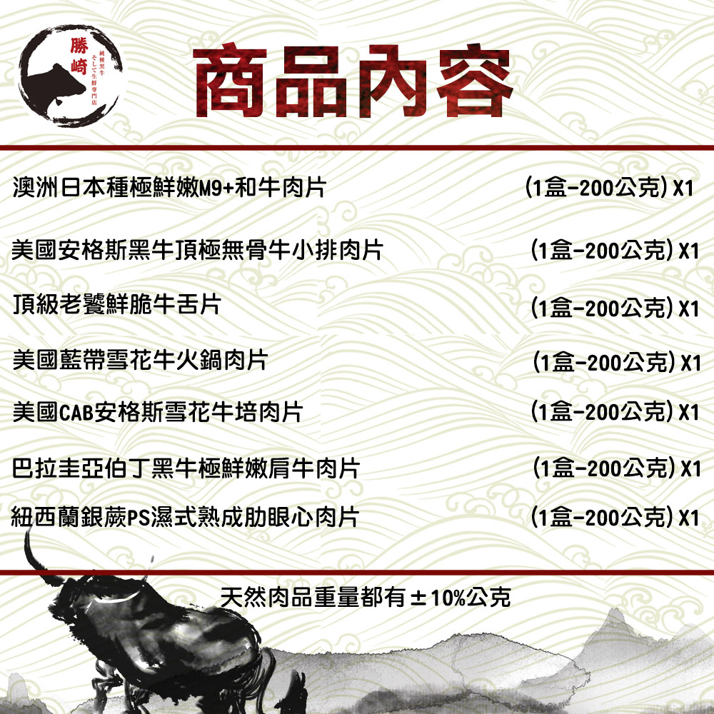 【勝崎生鮮】全牛和牛涮肉火鍋肉7件組(1400公克/7包)