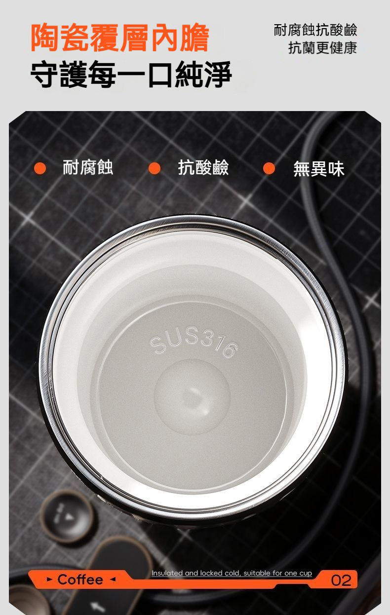 陶瓷塗層雙飲保溫杯 630ml 咖啡 便攜 隨身 提繩