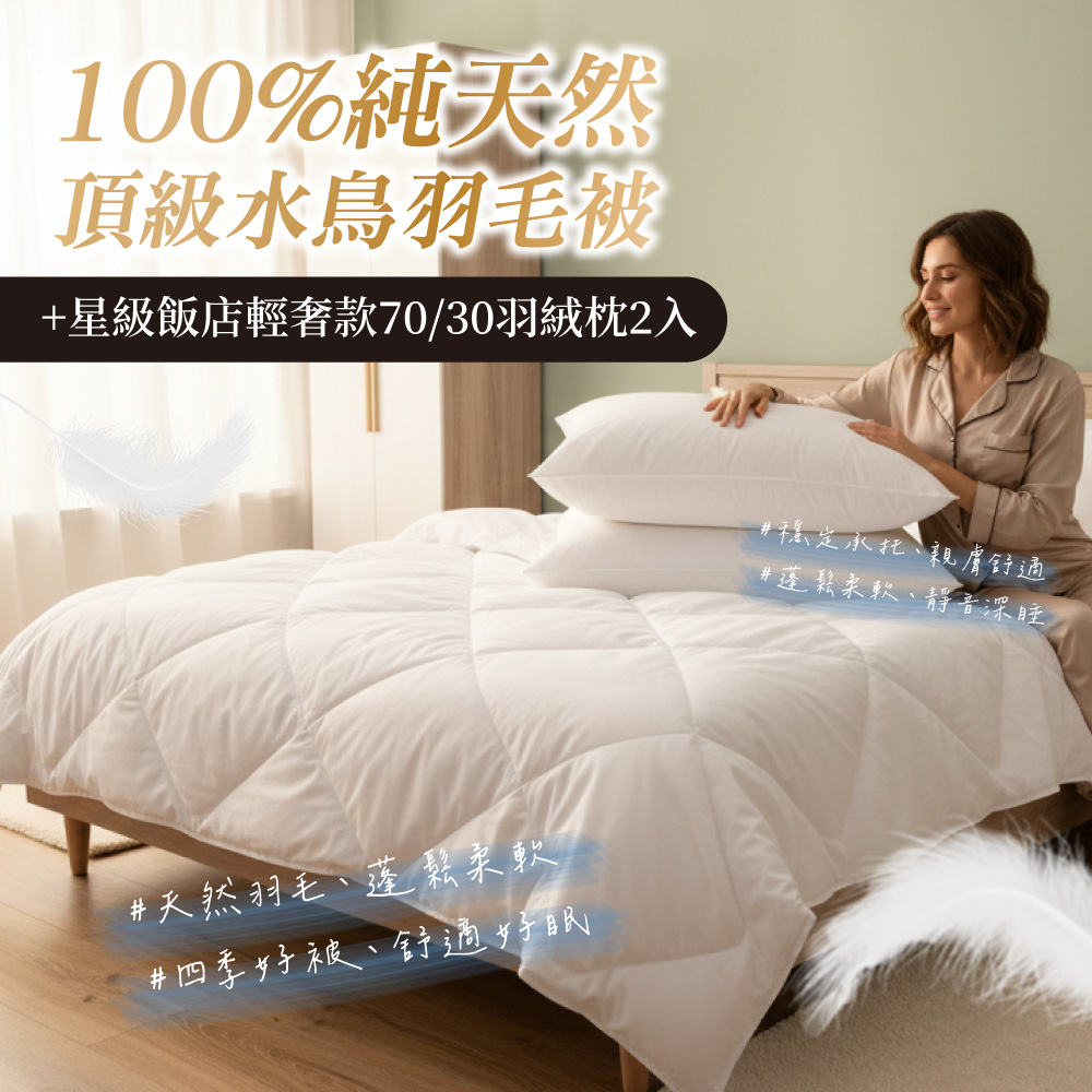 (20260122 新約) 【BEST】台灣製造 100%純天然水鳥羽毛被 100%超細海島纖維防絨布 雙人2.2kg