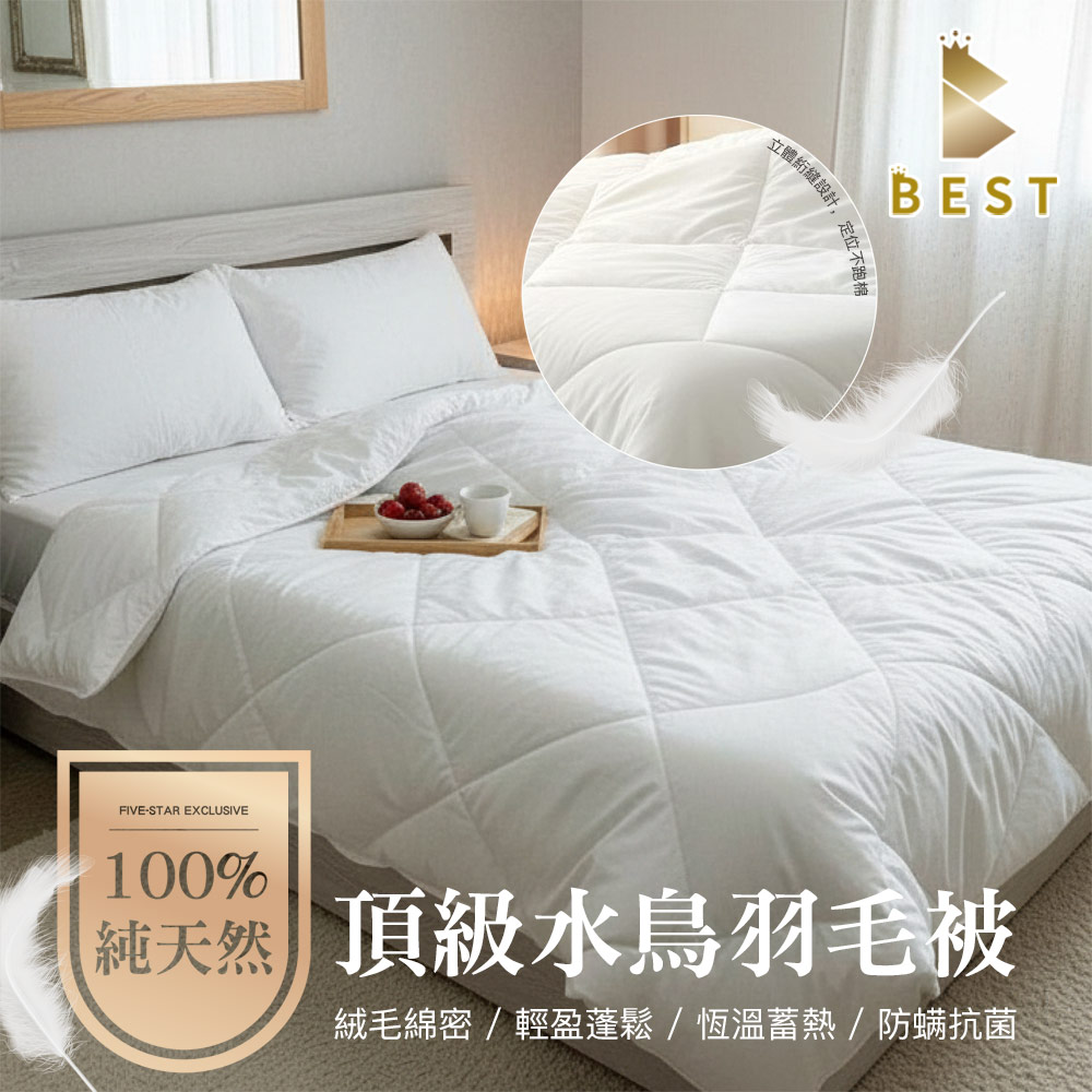 (20260122 新約) 【BEST】台灣製造 100%純天然水鳥羽毛被 100%超細海島纖維防絨布 雙人2.2kg