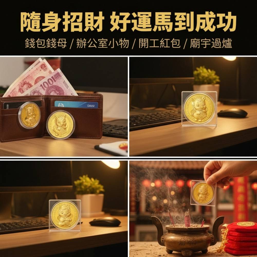 【一馬當先】馬年開運浮雕金幣 加贈開運錦囊收納袋