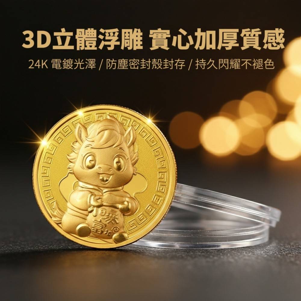 【一馬當先】馬年開運浮雕金幣 加贈開運錦囊收納袋