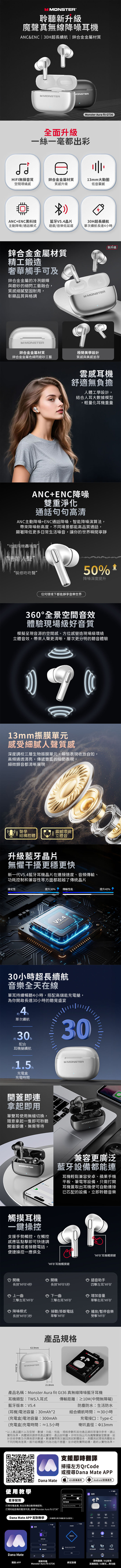 【Monster】Aura fit GT36 真無線降噪藍牙耳機 支援即時翻譯
