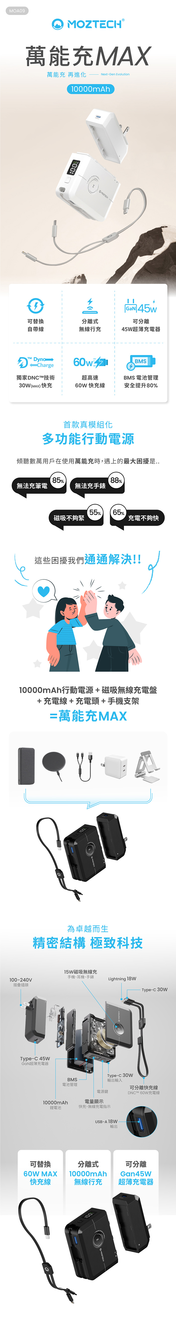 【MOZTECH】萬能充MAX 多功能行動電源10000mAh(MOA09)