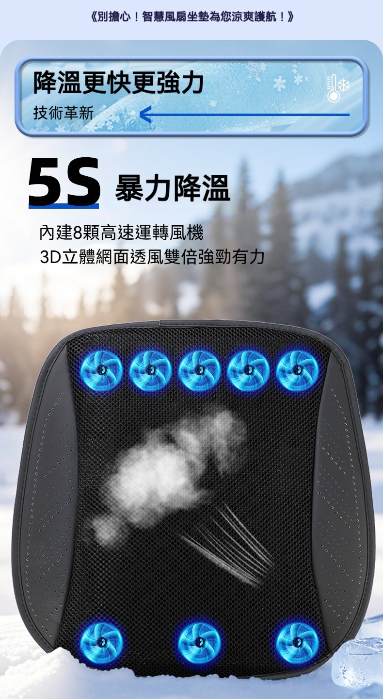升級款八風扇夏季清涼通風坐墊 USB 涼爽 椅墊 座墊 散熱 降溫