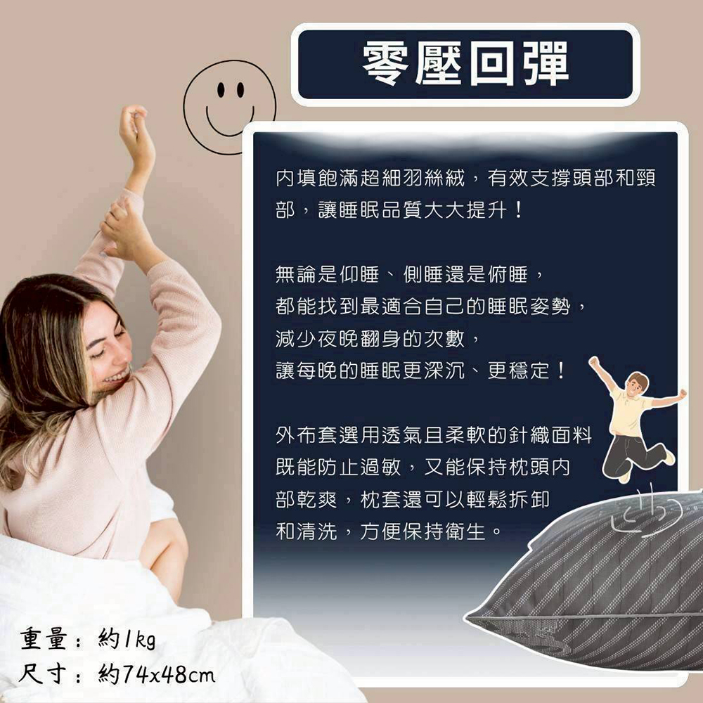 NINO 1881 針織石墨烯水洗羽絲絨枕 枕頭 睡眠 枕心