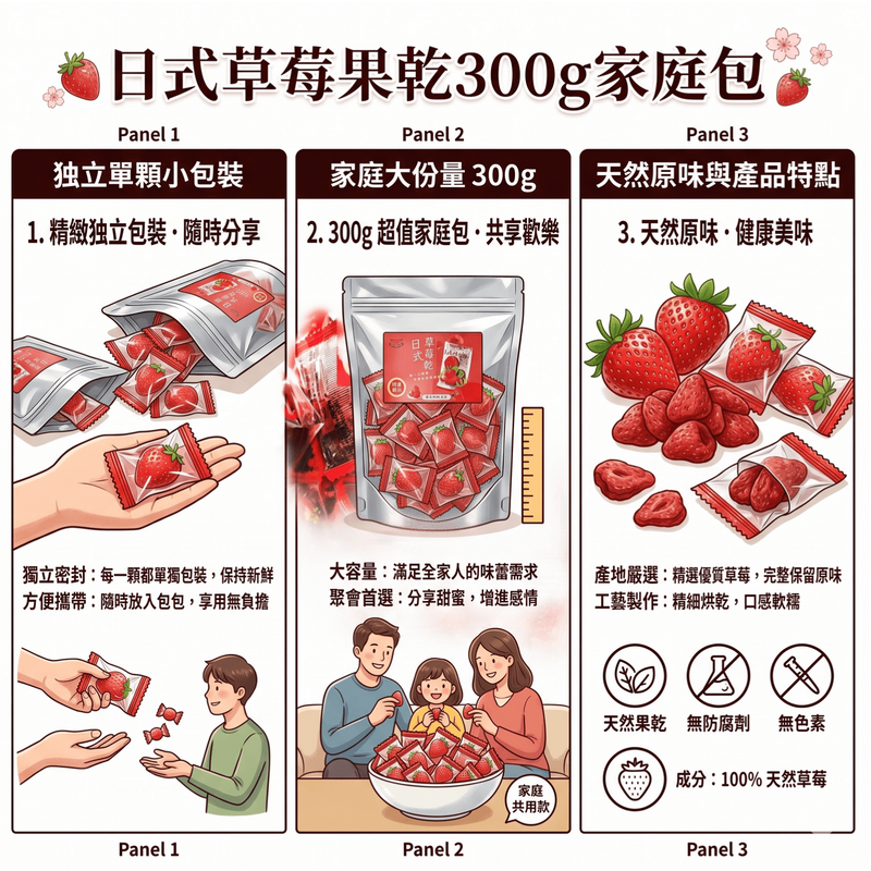 品鮮生活 日式草莓果乾 300g 家庭包 獨立單顆小包裝