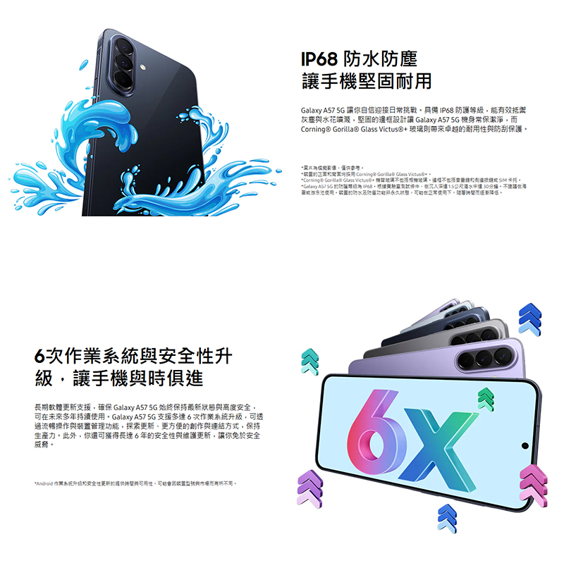 Samsung Galaxy A57 5G (8G/256G) 6.7吋智慧手機-贈空壓殼+鋼化保貼+25W雙孔快充頭+掛繩+韓版包+指環支架+噴劑