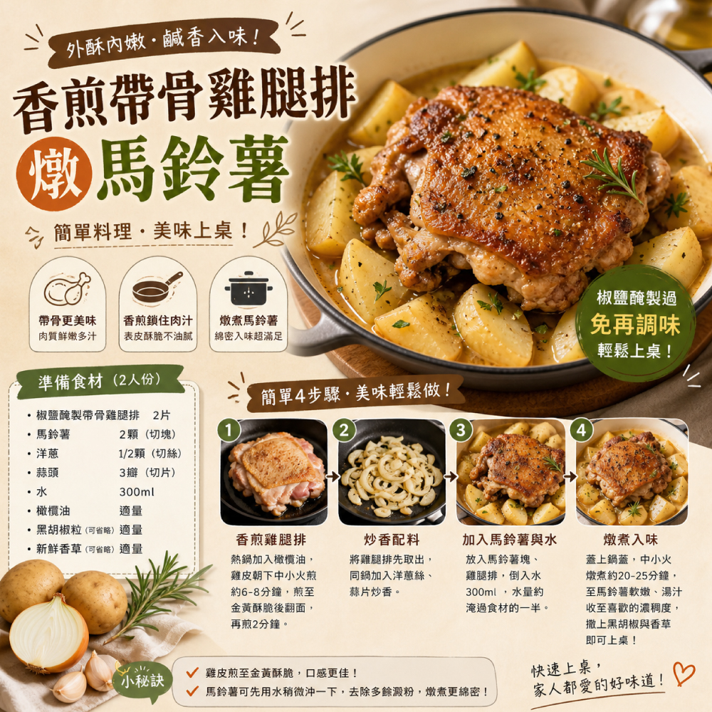 赤豪家庭私廚 生醃椒鹽帶骨雞腿排(600g±10%/包/約4片)