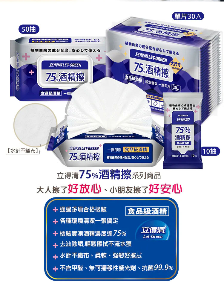 【立得清】75%酒精擦濕紙巾 50抽/10抽