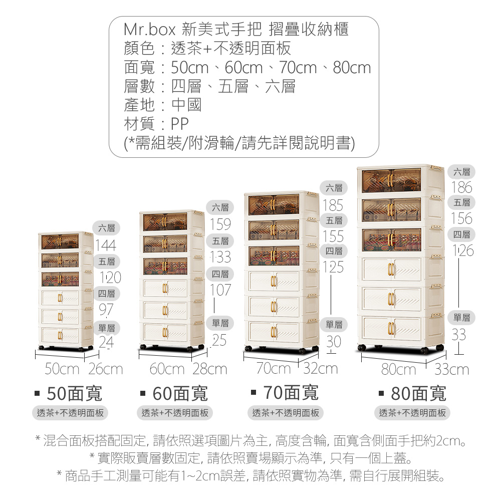 【Mr.box】新美式多面寬摺疊前開式4層/5層/6層收納櫃-附滑輪