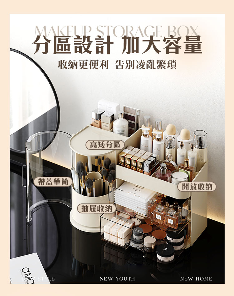 二合一旋轉抽屜多層化妝品收納盒