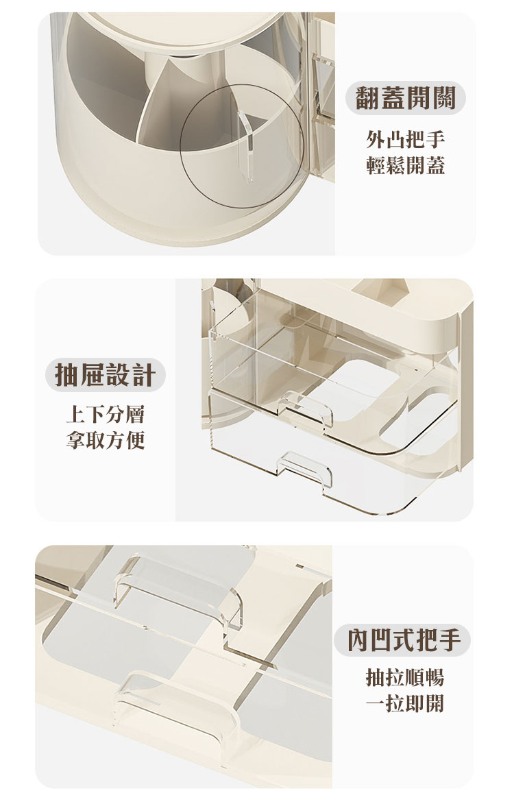 二合一旋轉抽屜多層化妝品收納盒