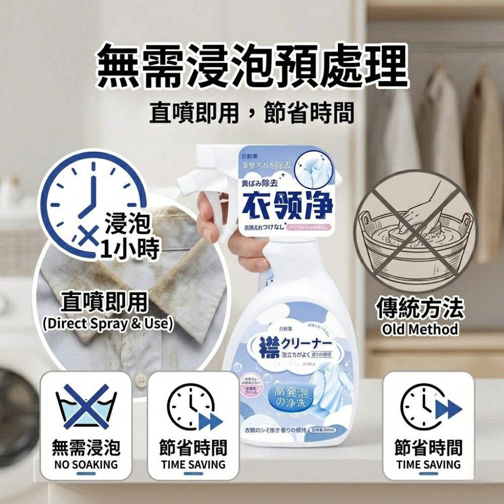 【淨領家】衣領袖口頑垢去污噴劑 洗護合一溫和不傷布料