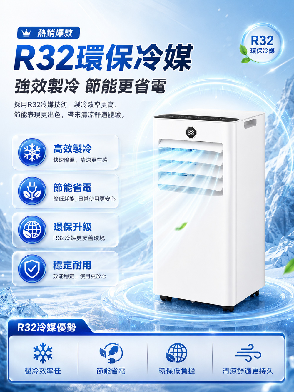 【JJPRO 家佳寶】BSMI認證 7500BTU 多功能移動式冷氣 (JPAC05)