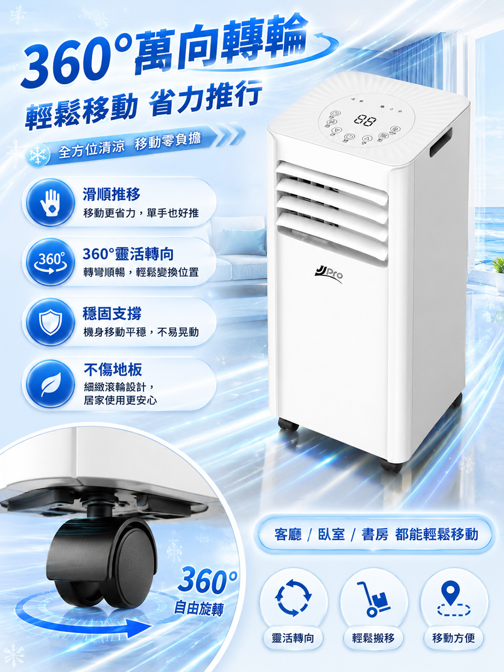 【JJPRO 家佳寶】BSMI認證 9000BTU 多功能移動式冷氣 (JPAC08)