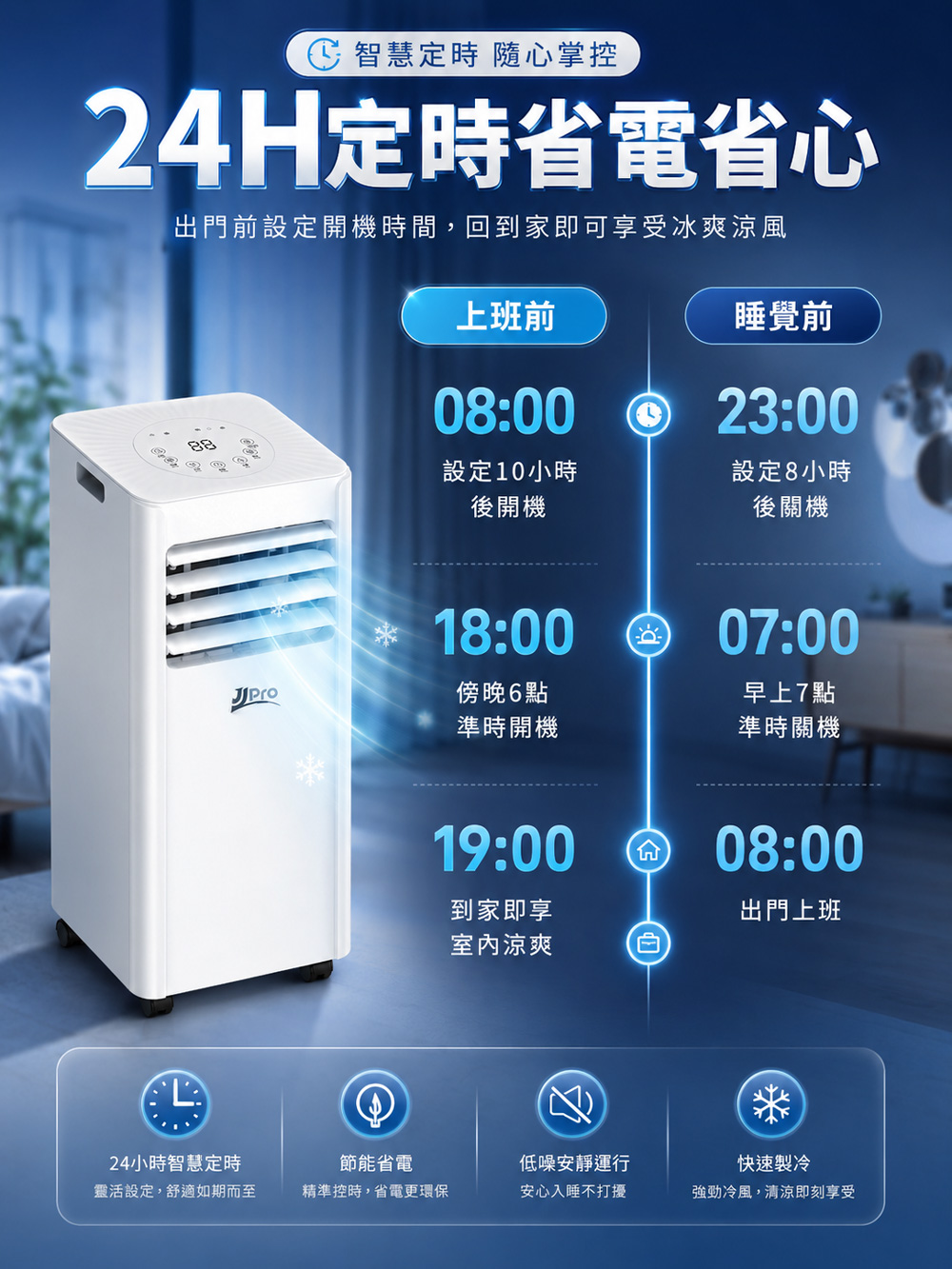 【JJPRO 家佳寶】BSMI認證 9000BTU 多功能移動式冷氣 (JPAC08)