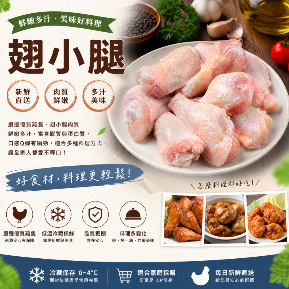 約克街肉舖 台灣國產鮮嫩翅小腿(600g±10%/包)