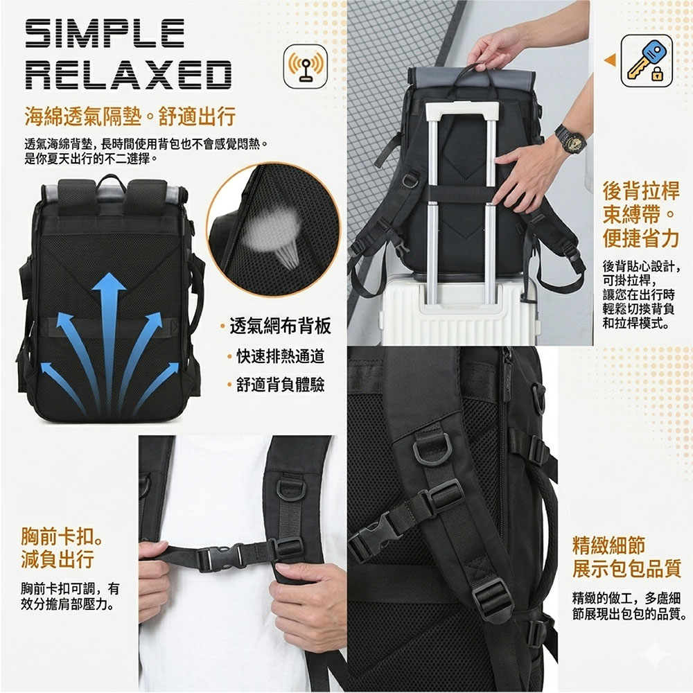 【JAR嚴選】Loaion新款USB款防水獨立鞋倉商務旅行背包(預購14個工作天)