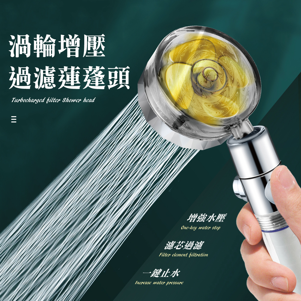 渦輪增壓過濾止水蓮蓬頭(顏色任選)