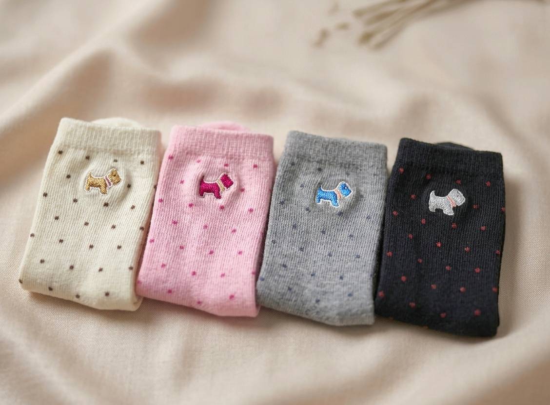 凱美棉業 台灣製 點點刺繡純棉童襪