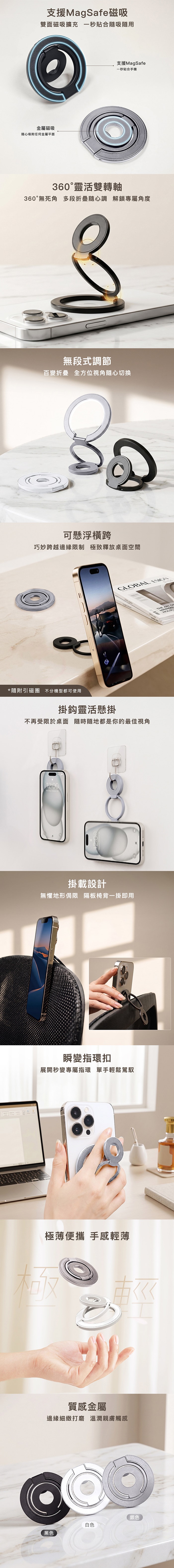 360°旋轉 MagSafe雙面磁吸三折疊手機支架 指環扣