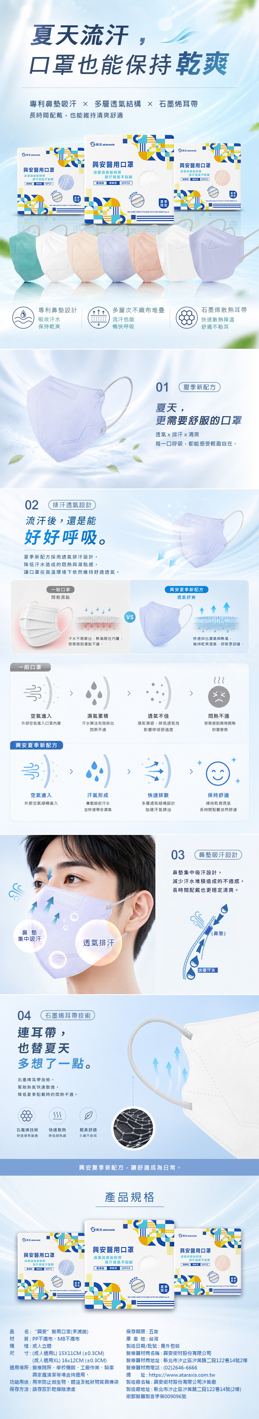 興安-立體醫用口罩(台灣製造)夏季清爽款 30片(盒)(成人口罩、成人加大款)