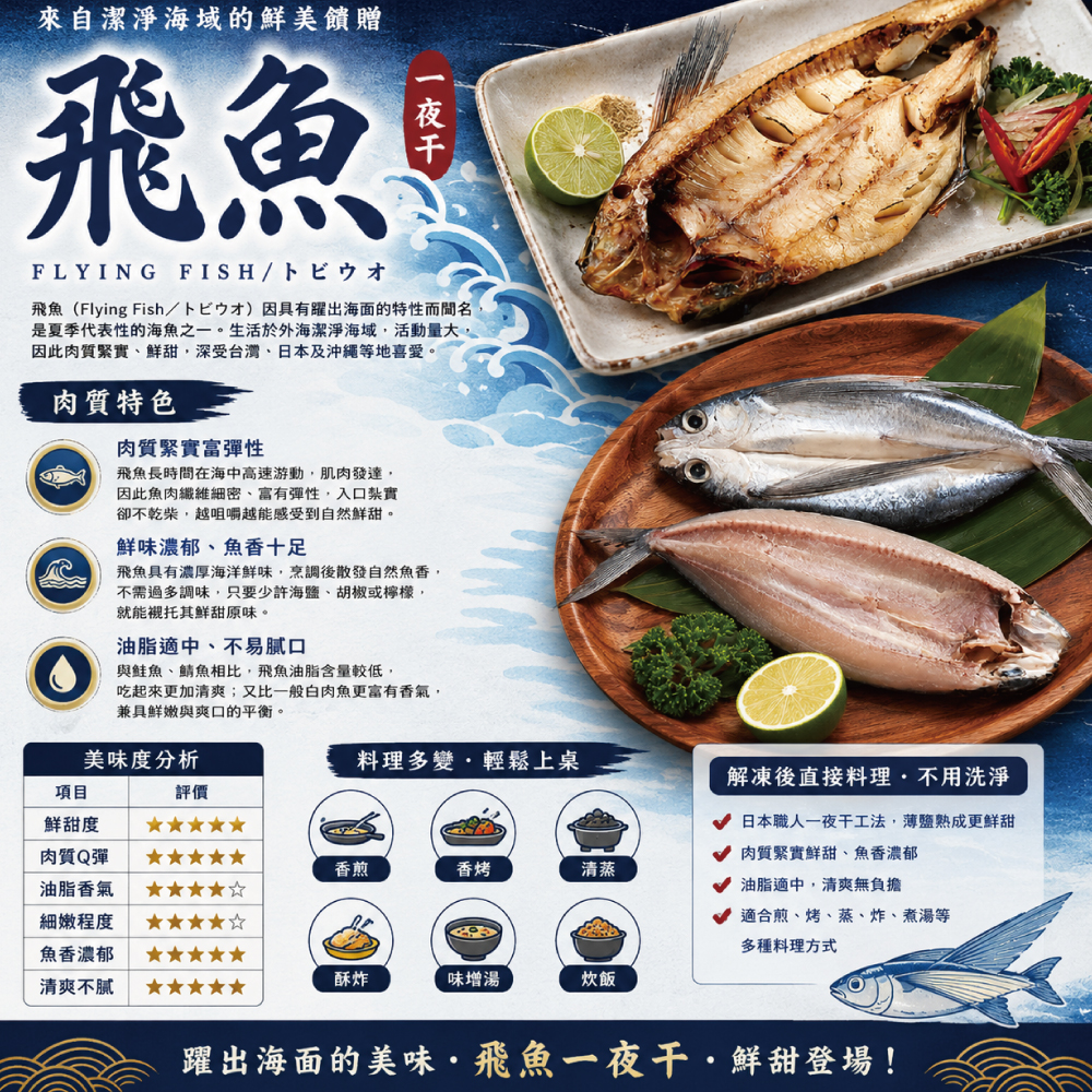 小川漁屋 台灣飛魚一夜干250-300g/尾