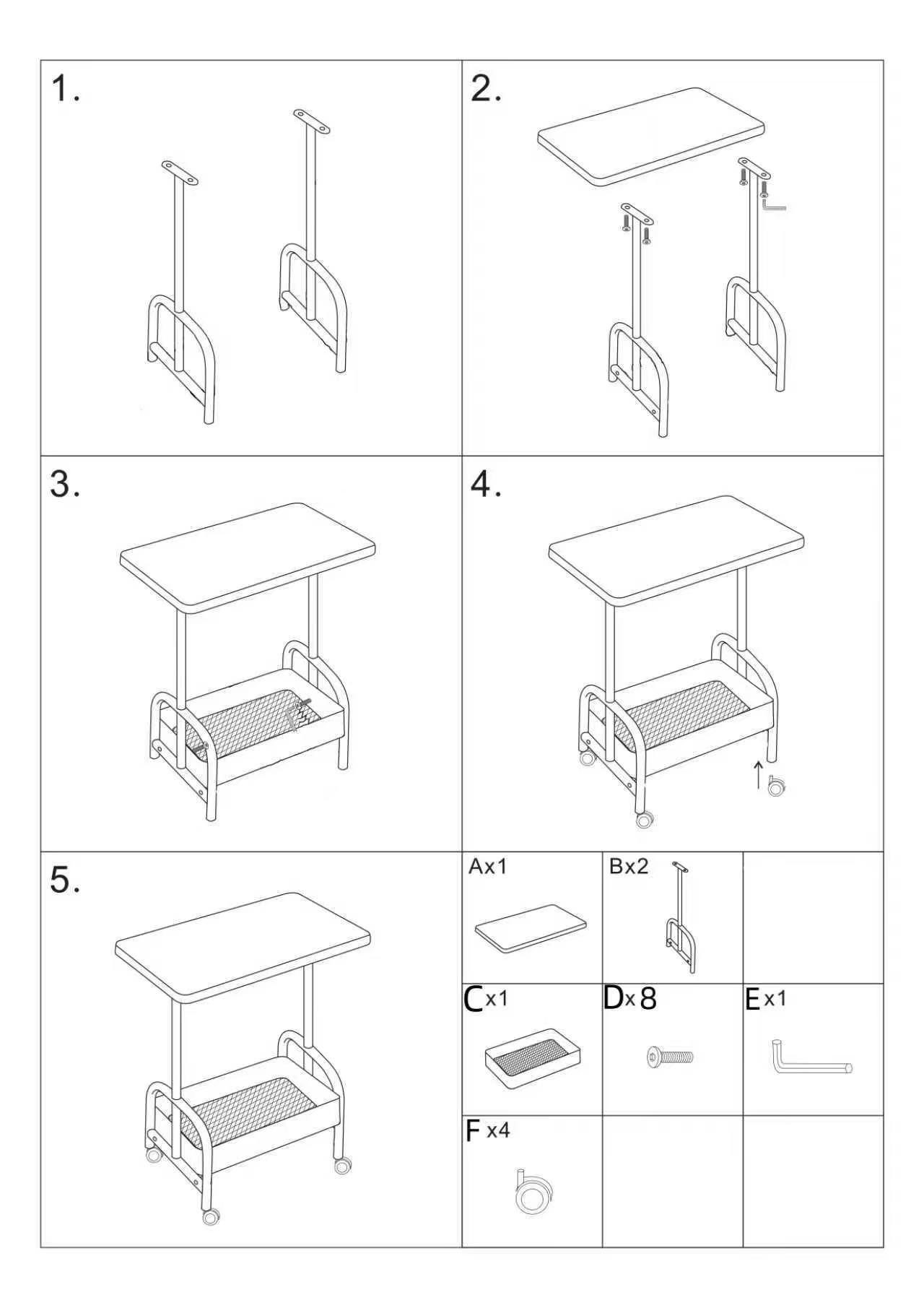 【Mr.box】2入組-鐵製小茶几收納架桌板置物推車/電腦桌-附輪