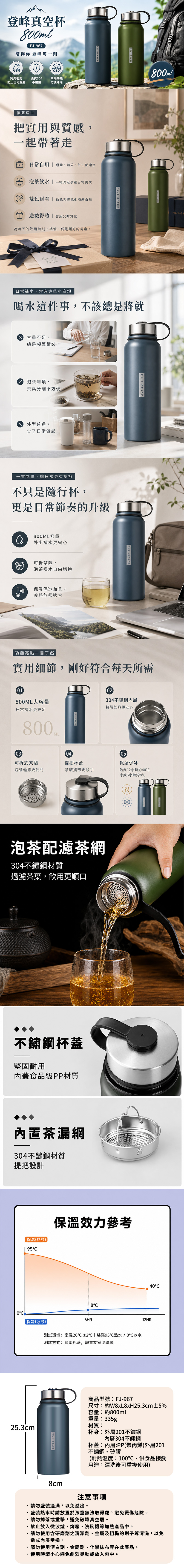 【FUJI-GRACE 富士雅麗】304不鏽鋼登山真空杯800ml
