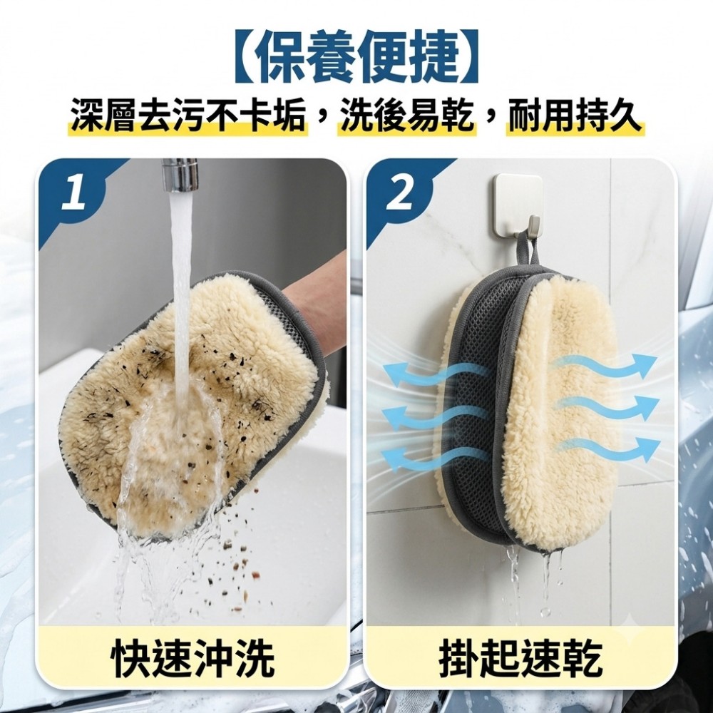 【纖絨匠】羊毛絨洗車手套 大小手適用不傷手強力吸污