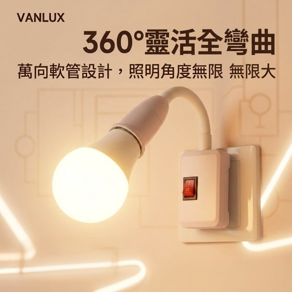 【VANLUX】360度萬向E27燈泡燈座 內建開關 省電50%