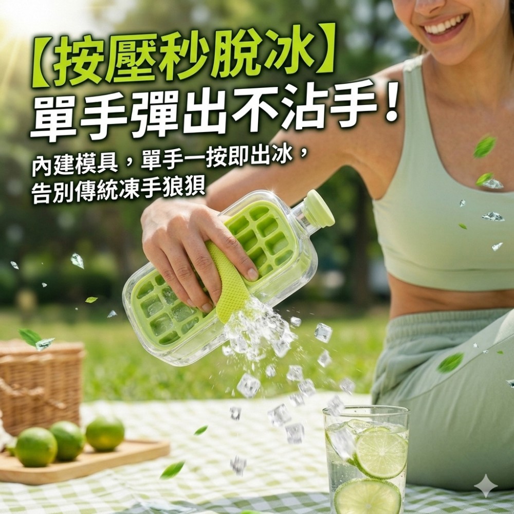 【野沏COLDRUN】隨身製冰冰格冷水壺800ml 按壓即出冰