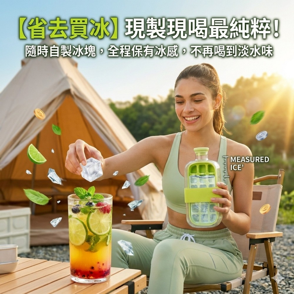 【野沏COLDRUN】隨身製冰冰格冷水壺800ml 按壓即出冰