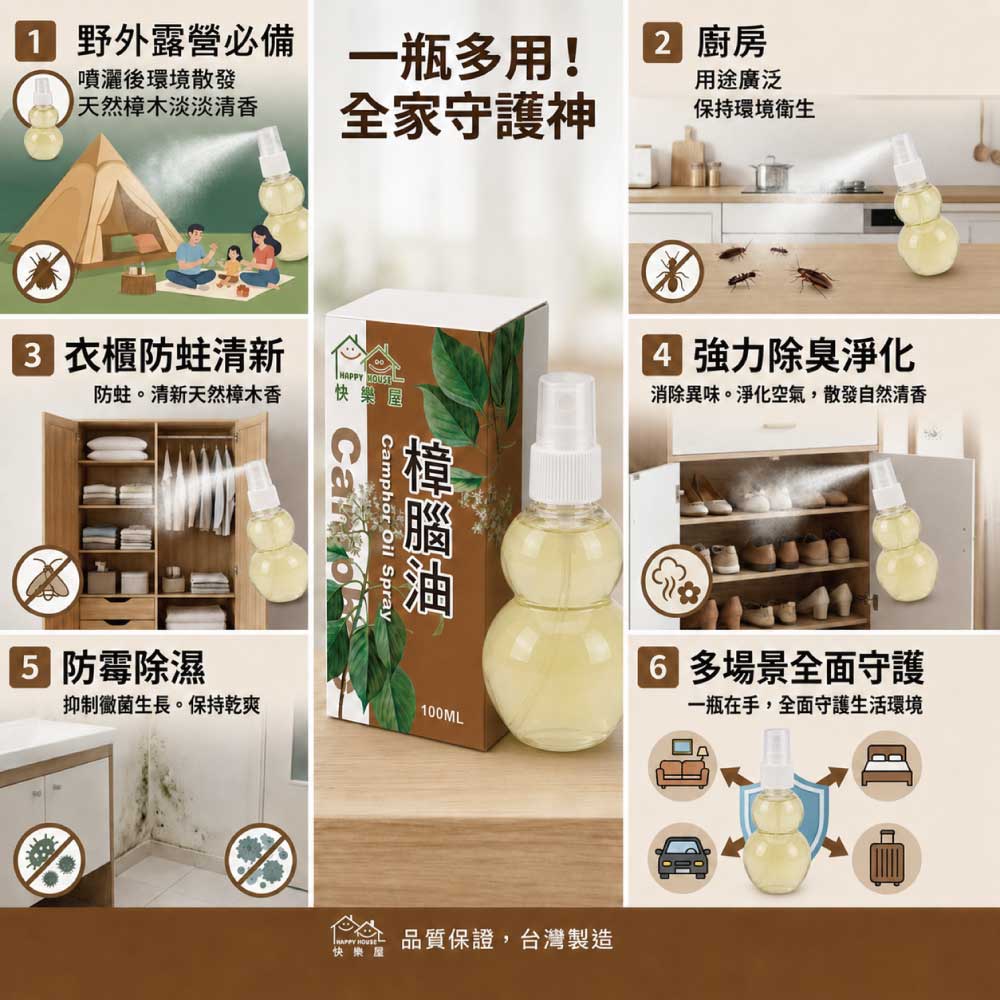 【HAPPY HOUSE快樂屋】樟腦油100ml-1罐(水性配方)
