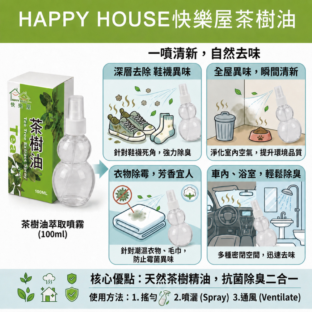 【HAPPY HOUSE快樂屋】茶樹油100ml-1罐(水性配方)