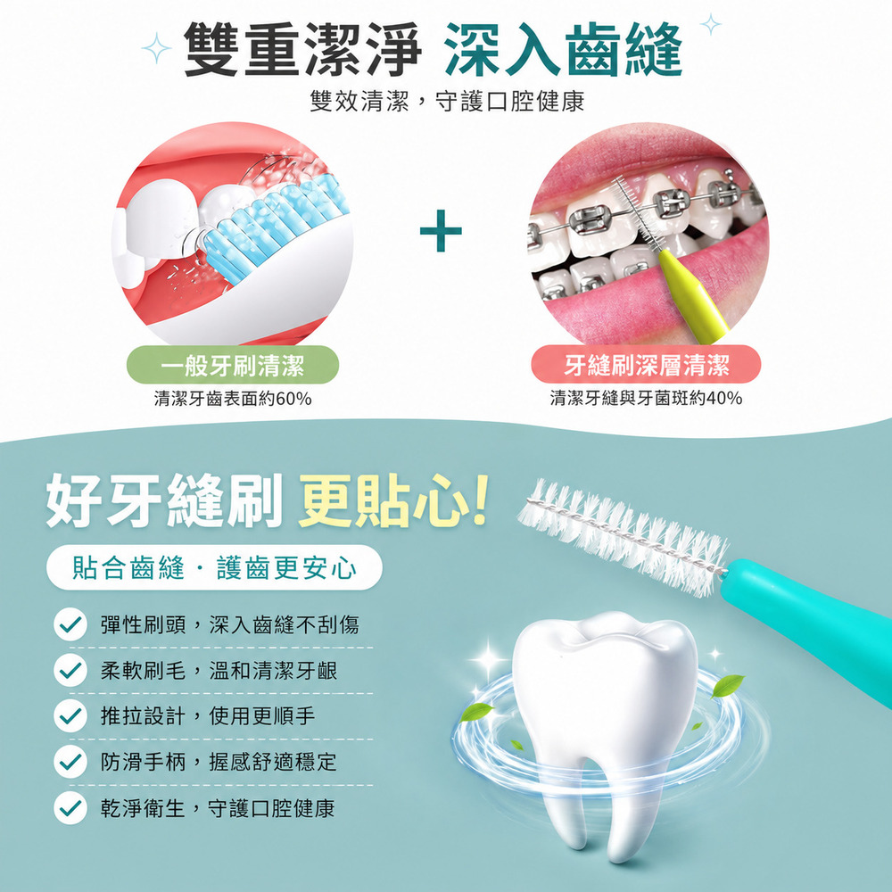 直型牙縫清潔刷 正畸牙套專用牙間刷 一次性齒縫清潔棒 顏色隨機出貨
