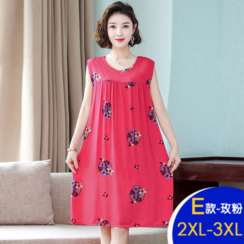 中大尺碼寬鬆優雅進口棉綢印花洋裝多款任選 修身顯瘦 連衣裙 韓國製 涼感冰絲