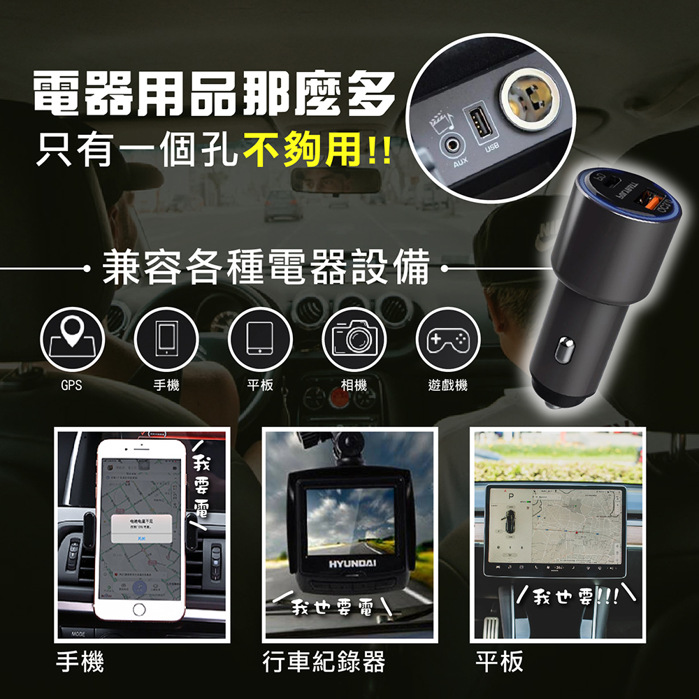 POLYBATTPD+QC3.0車載急速快充頭PC100