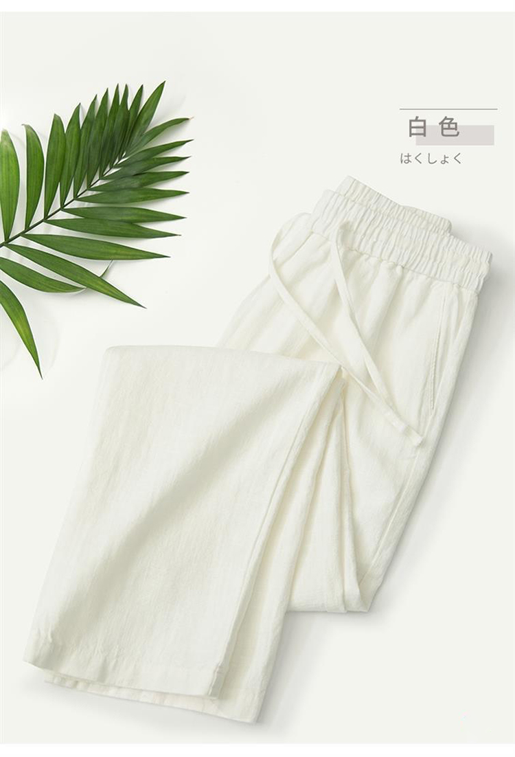日系復古輕薄寬鬆亞麻直筒褲