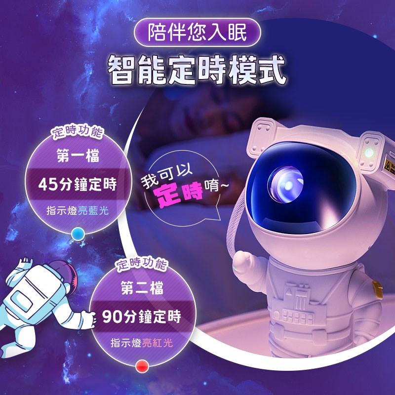 宇航員星空氛圍投影燈(頭部90度可調整 遙控操作 自由定時 交換禮物 氣氛燈)