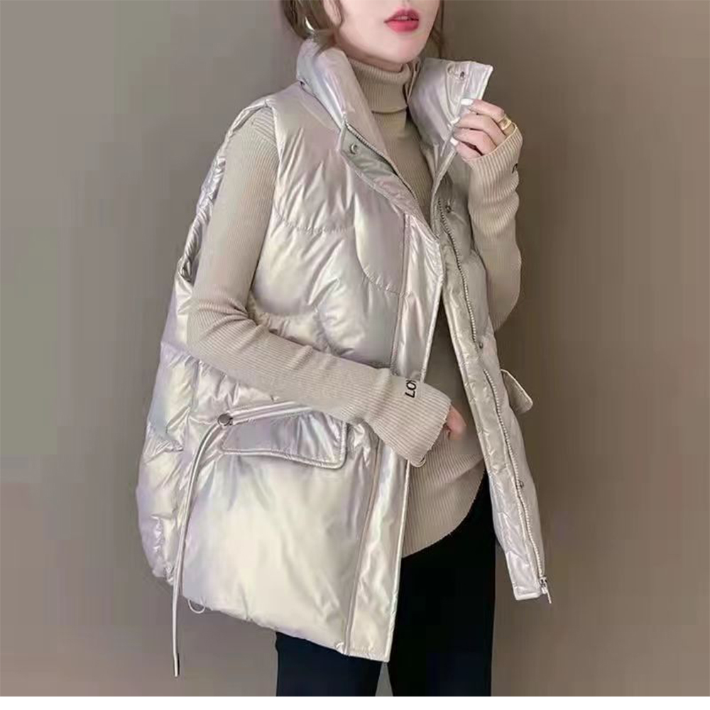 韓版加厚保暖珠光羽絨棉背心 M-2XL 禦寒保暖