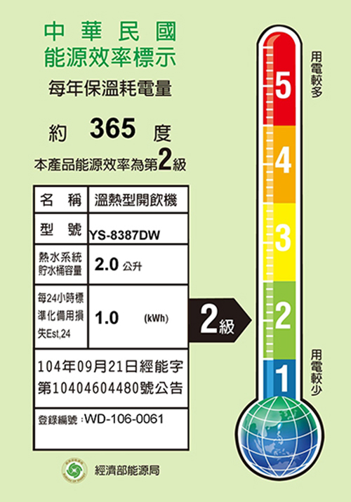 【元山牌】12.9L微電腦蒸汽式防火溫熱開飲機 (YS-8387DW)