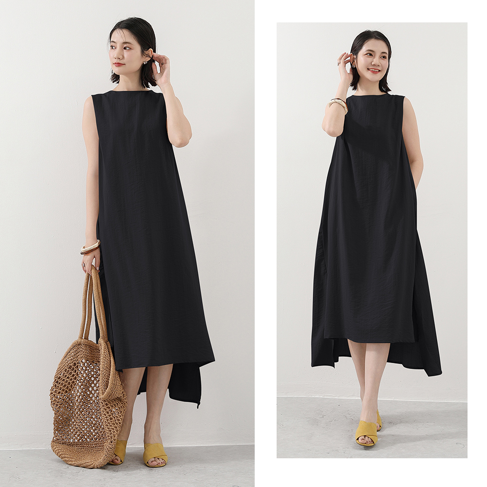 韓系高質感涼感寬鬆棉麻文青層次感洋裝 4色 棉麻連身裙 棉麻連衣裙